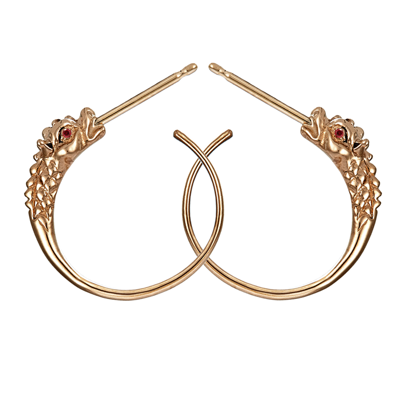 Dragon Hoop Earring-101-dbl-r90-ruby