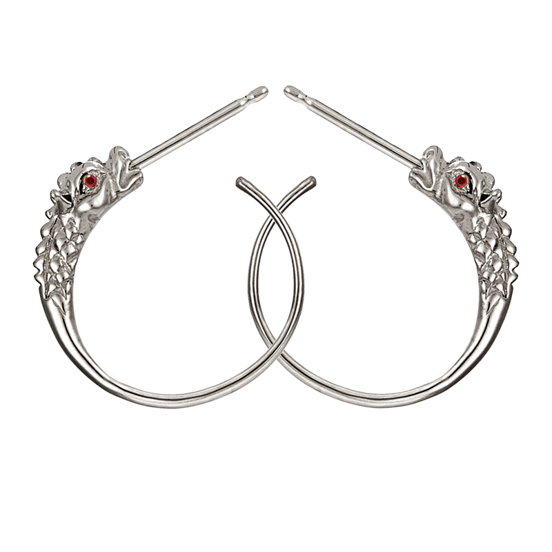 Dragon Hoop Earring-101-dbl-ss90-ruby
