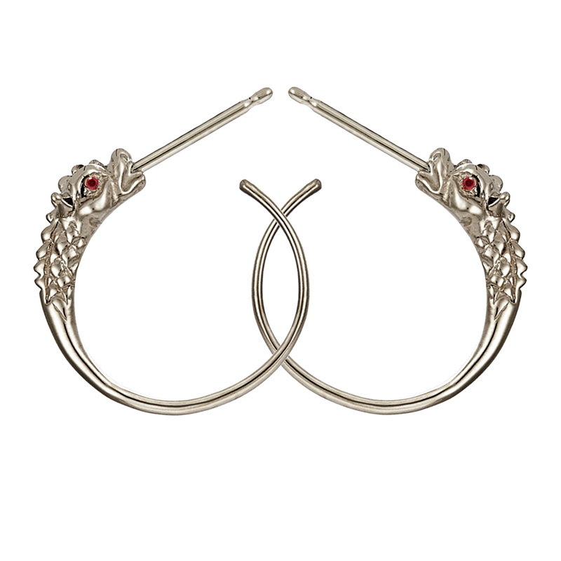 Dragon Hoop Earring-101-dbl-w90-ruby
